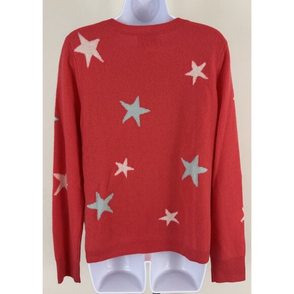 CYNTHIA ROWLEY Melon Pink 2-Ply Cashmere Star Print Crewneck Sweater Sz XL - Picture 3 of 5